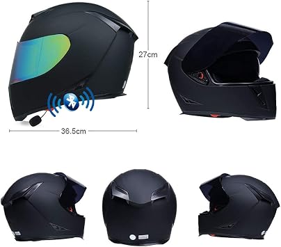 Motorcycle Bluetooth Helmet, Full Face Motorbike Helmets with Gloves Mask, Dual Anti-fog Visors Helmet ECE Approved, Built-in Mp3 FM Radio Integrated for Adult 55-64CM