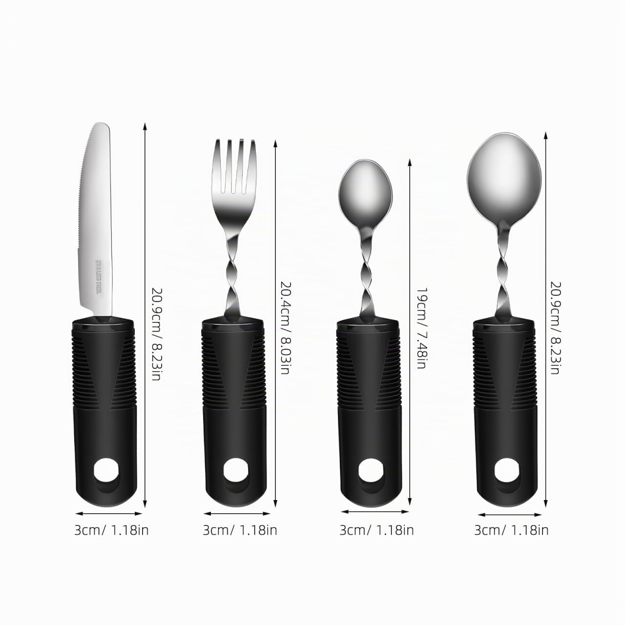 ULTECHNOVO Utensilios Adaptativos Para Ancianos 4 Piezas Cubiertos Flexibles Para Adultos Con Mango Texturizado Antideslizante Tenedor Cuchillo Cuchara Grande Y Cuchara Pequeña Para