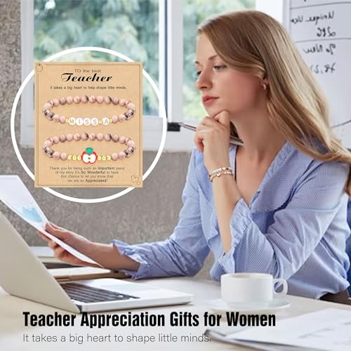 Teacher Appreciation Gifts for Women,Teacher Must Haves Initial Bracelet Mrs Miss End of Year Teacher Gifts Thank You for Helping Me Grow Music Math Science Teachers Bracelets Retirement 2 Set Jewelry
