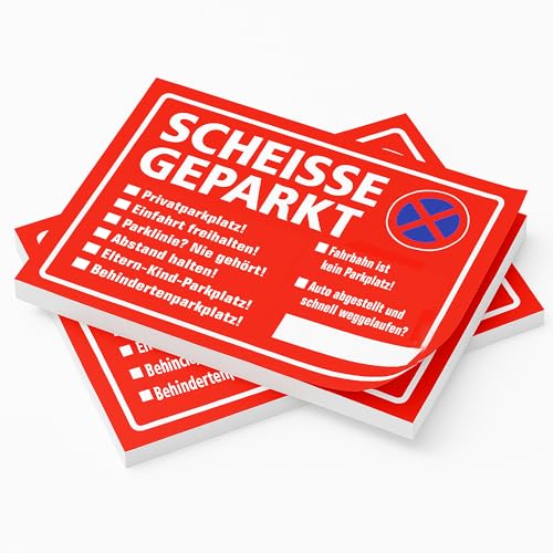 2x Scheisse geparkt Notizblock | Fun Set mit 2 Blöcken in Rot für die Windschutzscheibe | Falschparker Strafzettel | 50 Blatt zum Abreisen in DIN A7 mehrere Ankreuzmöglichkeiten bei Parkverstößen