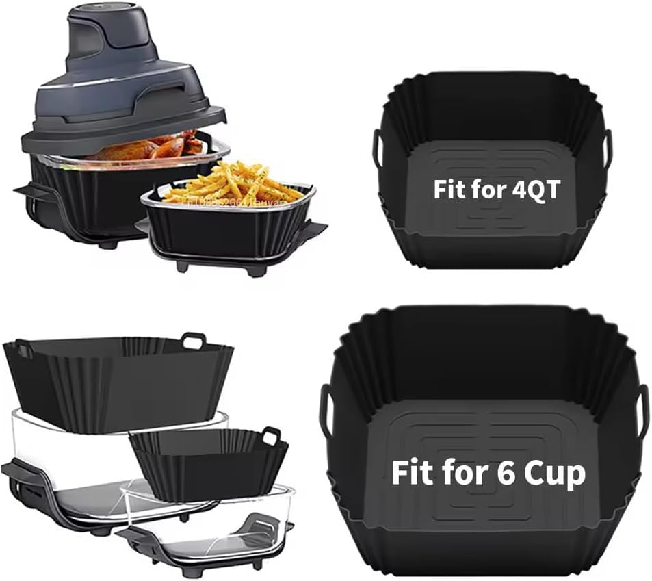 FN101 Air Fryer Silicone Liners for Ninja Crispi FN101GY/ FN101SG/ FN101ST, Non-Stick Reusable Ninja Glass Air Fryer Accessories Kit, Large for 4-QT & Small for 6-Cups Container FN101 Air Fryer Silicone Liners for Ninja Crispi FN101GY/ FN101SG/ FN101ST, Non-Stick Reusable Ninja Glass Air Fryer Accessories Kit, Large for 4-QT & Small for 6-Cups Container