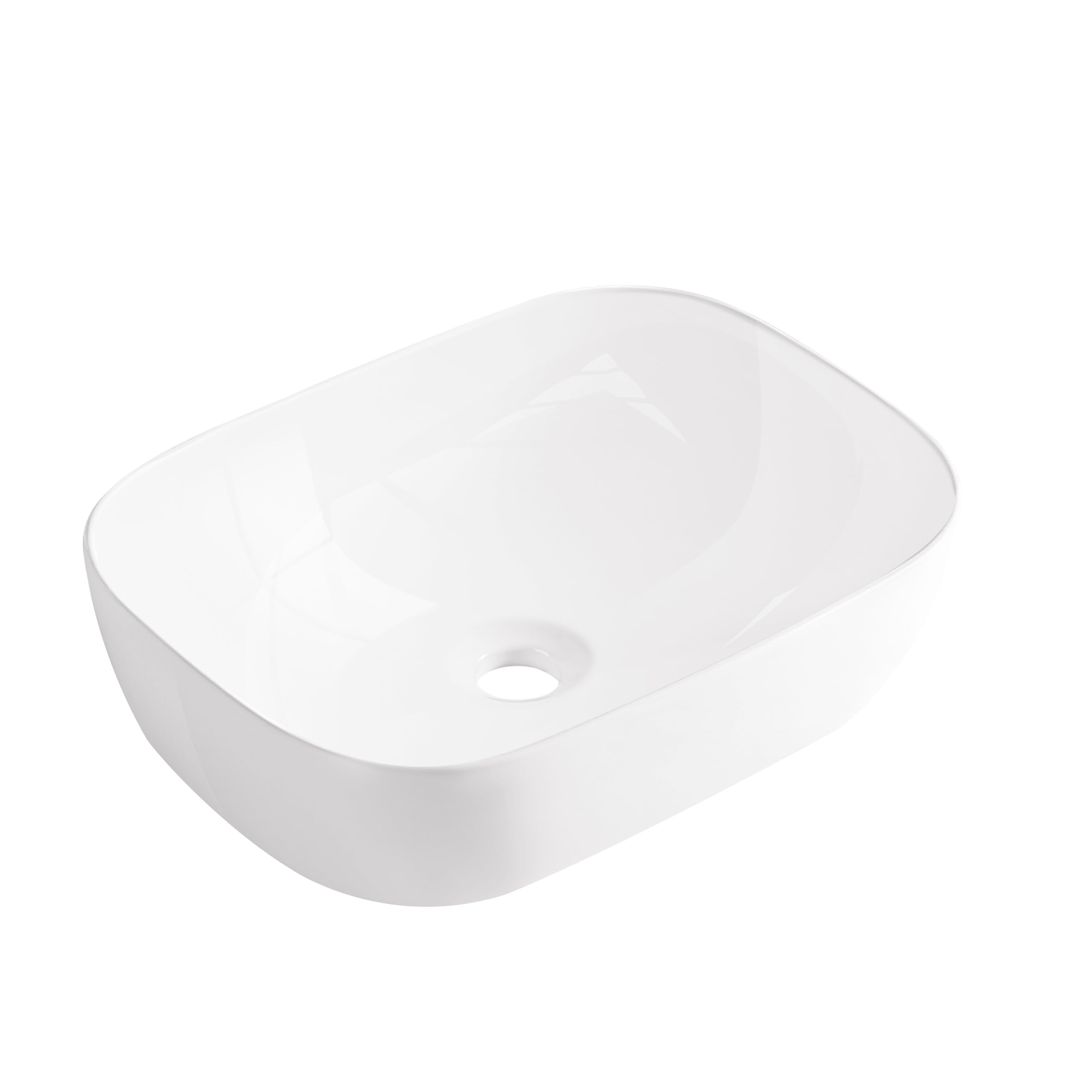 AQUAUNO Lavabo sobre encimera NINA 47x33 cm Rectangular – Lavabo de cerámica blanco sin orificio para grifo y sin rebosadero – Cerámica sanitaria para baño