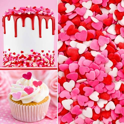 Lozadia 100g Mothers Day Edible Heart Sprinkle Of Sugar Cake Sprinkles Edible Valentines Cake Decorations Heart Sprinkles Perfect for Cupcake Cakes Ice Cream Icing Decoration (WPR Mix)