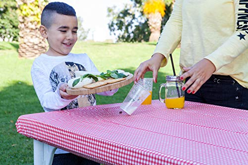Toptablecloth Table Cover Red & White Checkered Tablecloths Elastic Corner Fitted Rectangular Folding Table 6 Foot 30" X 72" Table Cloth Waterproof Vinyl Flannel Plastic Tablecloth For Camping Picnic #TOP2