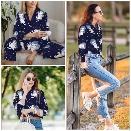 Image of Women'S Long Sleeve Pajama Set Soft Loungewear Button-Down Top & Elastic Waist Pants S- 2XL