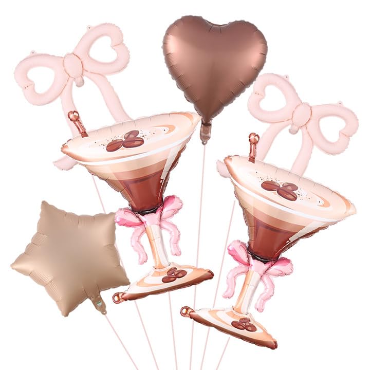 6pcs Espresso Martini Balloons a Tini Bit Older Theme Birthday Party Decorations with Martini Foil Balloon Pink Bow Heart Star Balloons for Bachelorette Decor Wedding Bithday Party Supplies