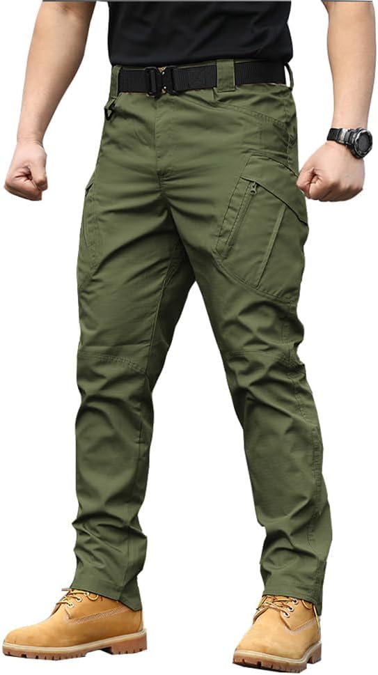 THWEI Mens Tactical Cargo Pants Water Resistant Hiking Pants with No Belt Army Green XL - Image 4