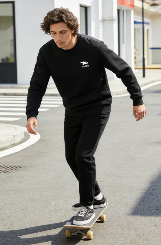 Men's Solid Color Fleece Lined Thickened Crew Neck Pullover Sweatshirt Fall Winter Long Sleeve Casual Base Layer T-Shirt