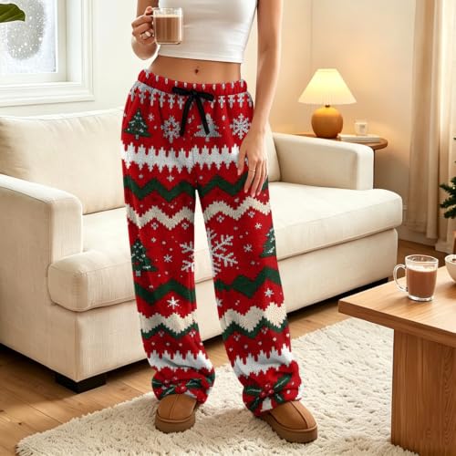 Wide Leg Pants for Women Baggy Loose Christmas Pattern Flannel Lounge Pants - image 3