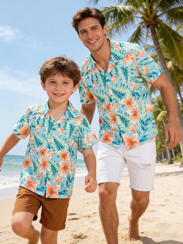 Hawaiian Dad and Son Matching Shirts - Floral Print Short Sleeve Button Down Cute Fathers Gift Set Baby Clothes — view 4