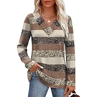 Sampeel Sweaters for Women Soft Sweatshirts Winter Clothes Blouses Dressy Business Casual Outfits Boho Tops Trendy Brown Stripe M