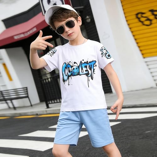 Image of Yoxindax Boys Clothes 2-Piece Casual Street Style Turn-Down Collar Half Zip Kids 4-12 Years Teen Boys Summer Outfits