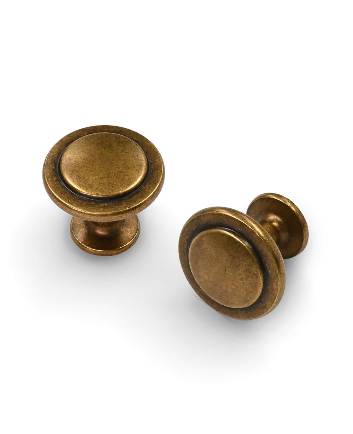Amerdeco 4 Pack 1-1/4 Inch Antique Brass Cabinet Knobs for Kitchen, Bathroom, Closet, Cupboard