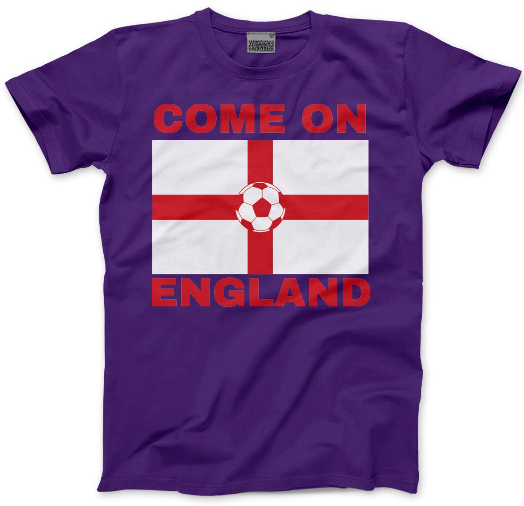 England Top for Kids, Teens and Adults – Come On England Football T-Shirt - World Tournament USA Cup Tee Flag Lions Patriotic Footie Tshirt - M Purple