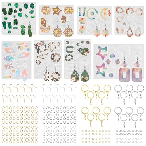 RESIN GO Epoxy Resin Earring Molds, 328 PCs UV Resin Jewelry Molds Kit with Holes, Variety Shapes Keychain Pendant Necklace Bundle Complete Set Clearance, Silicone Molds for Teen Female