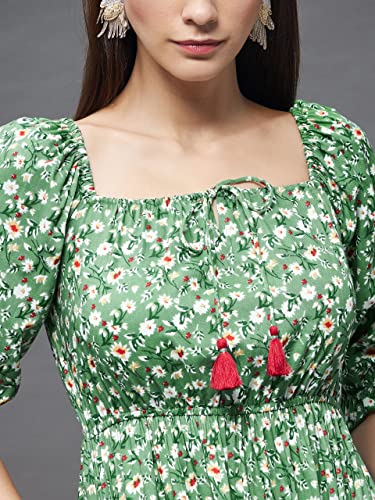 Image of Miss Chase Women's Wrap Floral Square Neck 3 /4 Sleeve Ruffled Knee Length Dress