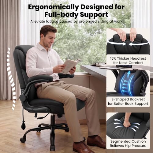 AtHope Ergonomic Leather Office Chair with Inflatable Lumbar Support, Black - image 6