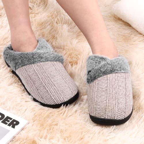 Image of Slippers for Women Fuzzy House Slip on Indoor Outdoor Bedroom Home Shoes | Furry Fleece Lined Ladies Comfy Memory Foam Female Anti-Skid Rubber Hard Sole