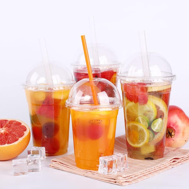 Pack of 50 Strong Plastic Smoothie Cups 20 Oz | 570ml with Dome Lid Ideal for Smoothies Milkshakes and Thick Shakes, Ice Crème Cups for Bars & Restaurants, Summer, Beach Party
