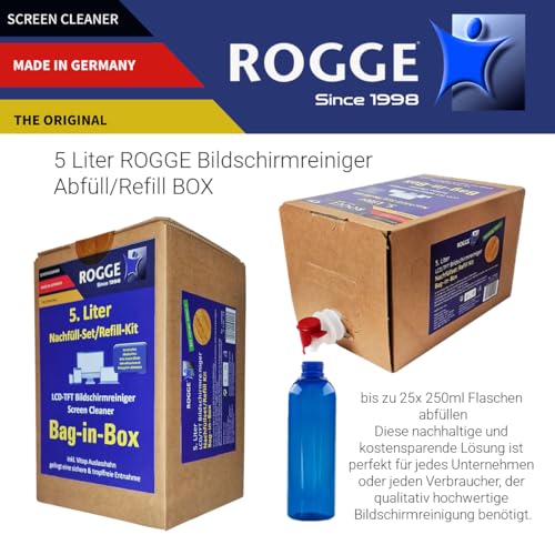 ROGGE Bildschirmreiniger 5 Liter Abfüllsystem. Für alle Sprayflaschen geeignet. Original Reiniger für LED - LCD - TFT - OLED - Plasma - TV Displays Streifenfrei und biologisch abbaubar – Bild 3