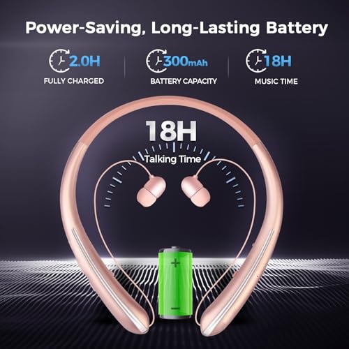Image of Gardway Neckband Bluetooth Headphones, Bluetooth 5.4 Wireless Headphone with Retractable Earbud,16Hrs Playtime, IPX5 Sweatproof, Around The Neck Headphones Stereo Headset (Rosegold)
