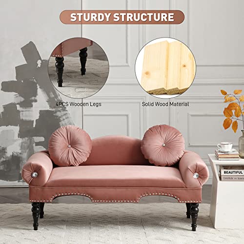 Damaifrom 54" Mid-Century Velvet Upholstered Loveseat Sofa Couch With Armrest And 2 Pillows Accent Bedside Entryway Bench Sofa Chaise Lounge Sofa Love Seat For Bedroom, Living Room Office (Rose) #TOP4