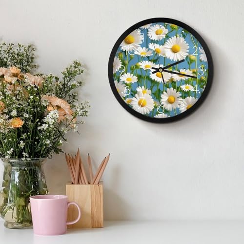 Horloge murale moderne silencieuse fleurs blanches - 4