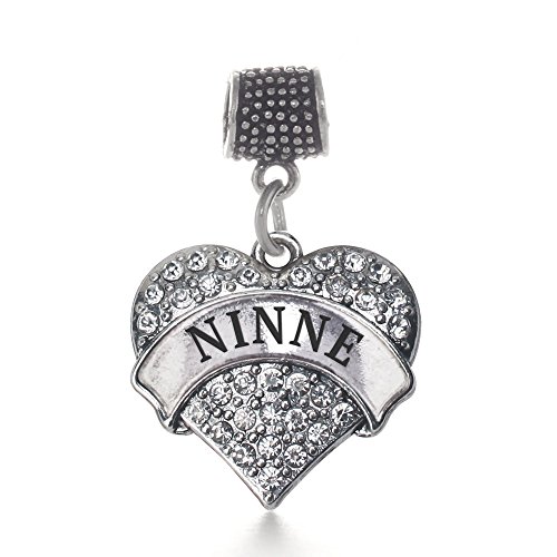 Inspired Silver - Ninne Memory Charm for Women - Silver Pave Heart Charm for Bracelet with Cubic Zirconia Jewelry