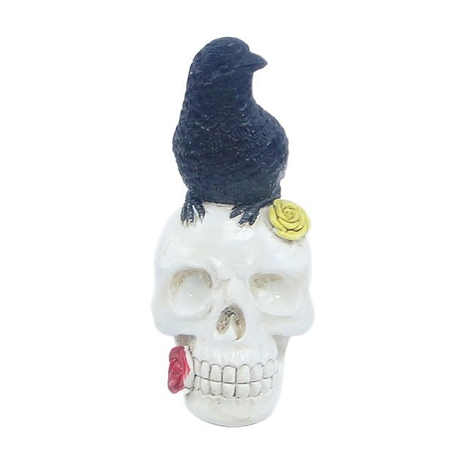 sugerou Gothic Halloween Skull Figurine, Spooky Ghost/Raven on Skull Statue, Resin Tabletop Ornament for Halloween Desk, Mantel, Shelf DecorA