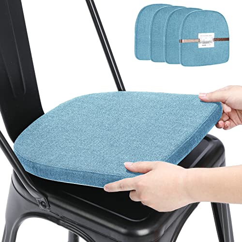 Image of BUYUE Friendly Woven Fabric 14x14 Magnetic Cushions for Metal Chair Set of 4, Enhanced Anti-Slip Seat Pads for Dining Kitchen Cafe Stackable Chairs (U-Shape, Light Blue, 4 Counts)