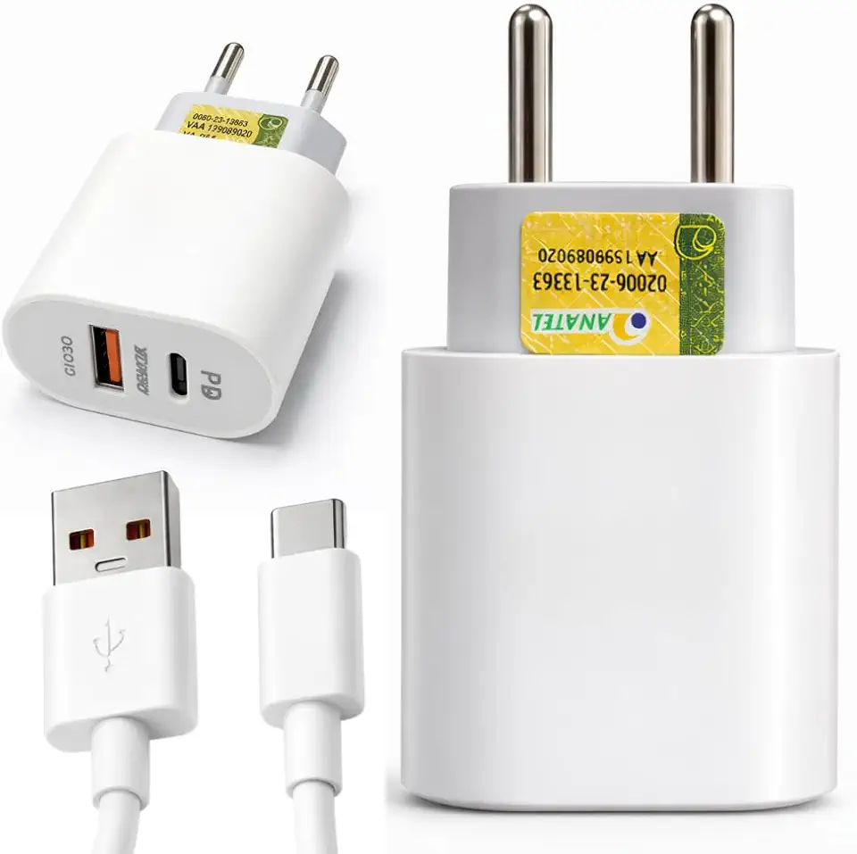 Kit Carregador Turbo 40W USB-A + USB-C PD com Cabo Tipo-C – Carregador Rápido Dual Port para iPhone 15 16 17, Samsung Galaxy, Xiaomi, Motorola, Tablets e Android