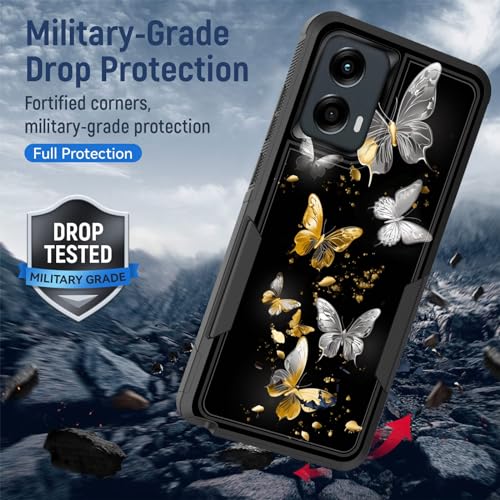 KJFHDJFDH for Moto G Stylus 5G 2024 Case,Dual Layer Hybrid Heavy Duty Rugged Shockproof Hard PC +Soft Silicone Protective Case for Motorola Moto G Stylus 5G 2024,Silver Golden Butterfly - image 6