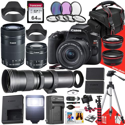 Canon EOS Rebel SL3 DSLR Camera with EF-S 18-55mm f/4-5.6 is STM, EF-S 55-250mm f/4-5.6 is STM and 420-800mm Lens + 64 GB Memory + Filters + More (40pc Bundle), Black (Renewed)