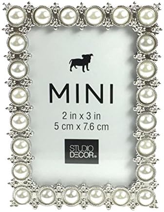 Studio Decor Silver Tone Imitation Pearl Metal Mini Picture Frame, 2 X 3 (Standard Version)