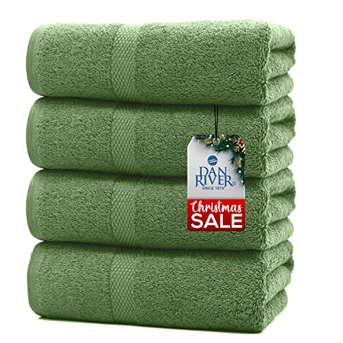 DAN RIVER 100% Cotton Bath Towel Set Pack of 4| Soft Large Bath Towel| Highly Absorbent| Daily Usage Bath Towel| Ideal for Pool Home Gym Spa Hotel| Green Towel Set| Bath Towel Set 27x54 in| 600 GSM