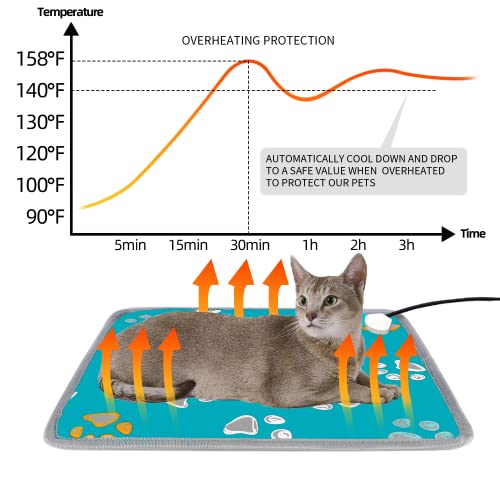Furrybaby Pet Heating Pad, Waterproof Dog Heating Pad Mat For Cat With 5 Level Timer And Temperature, Pet Heated Warming Pad With Durable Anti-Bite Tube Indoor For Puppy Dog Cat (Green Paw, 18" X 18") #TOP1
