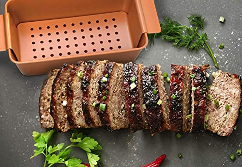 Ihanini Non-Stick Meatloaf Pan 2-Piece Healthy Meatloaf Pan Set Copper Coating With Removable Tray Drains Oven And Dishwasher Safe #TOP6
