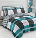 CnA Stores - Harrison Check Grey Teal Duvet Cover & Pillowcase Reversible Bedding Set Easy Care - King Size