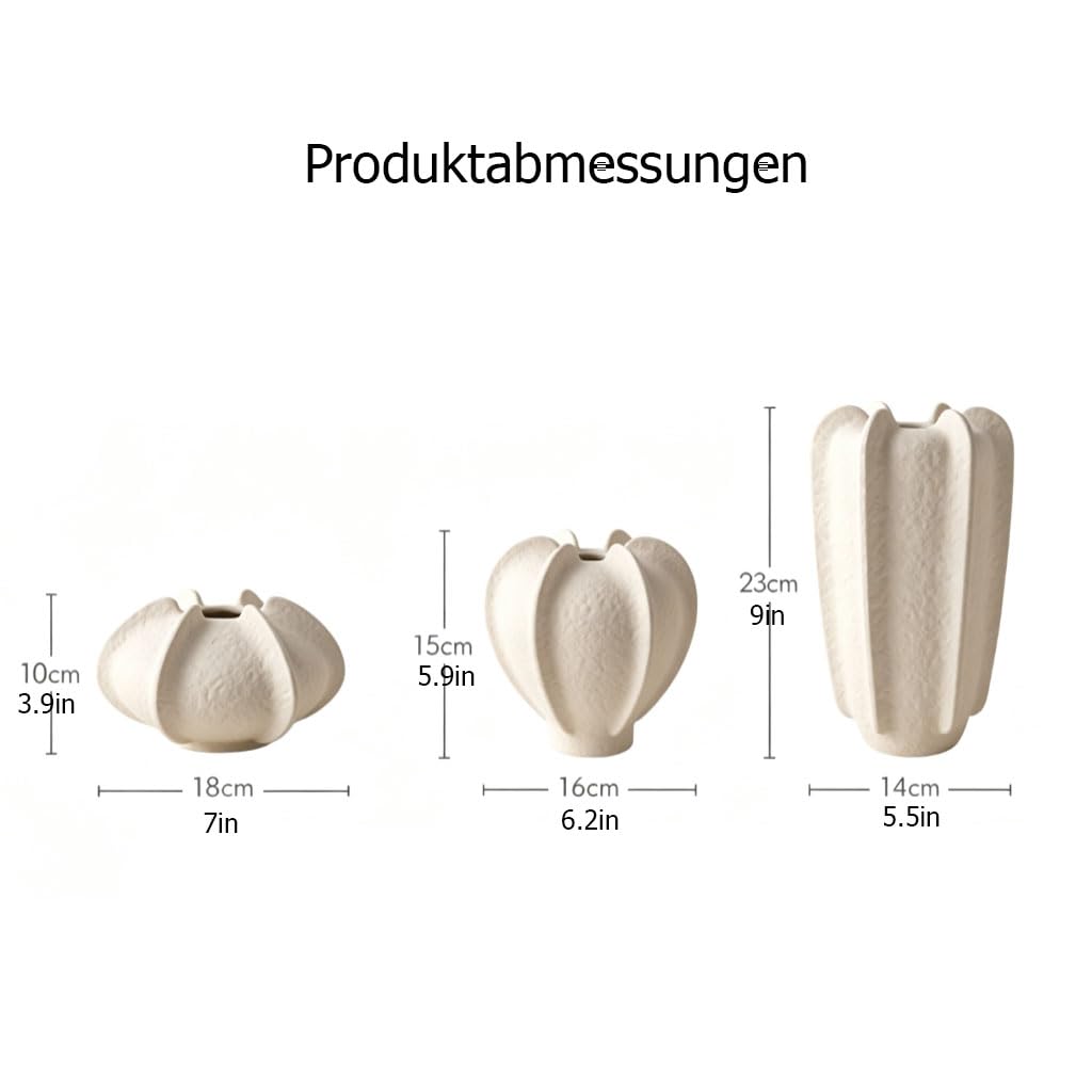 Vasen Set Keramikvase Organische Rillenform, weiße strukturierte Blumenvase Keramik für Trockenblumen, Minimalistisches Wohnaccessoires & Deko,A