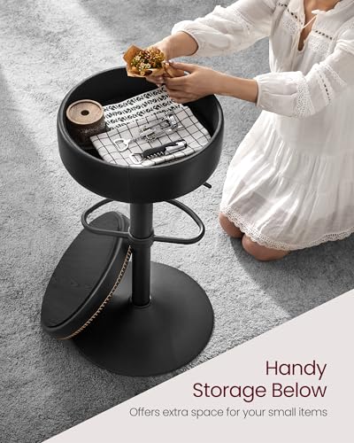 Image of VASAGLE EKHO Collection - 360 Swivel Bar Stools Set of 3, Height Adjustable Barstools with Storage, Synthetic Leather with Stitching, Mid-Century Modern, Kitchen Bar, Easy Assembly, Ink Black