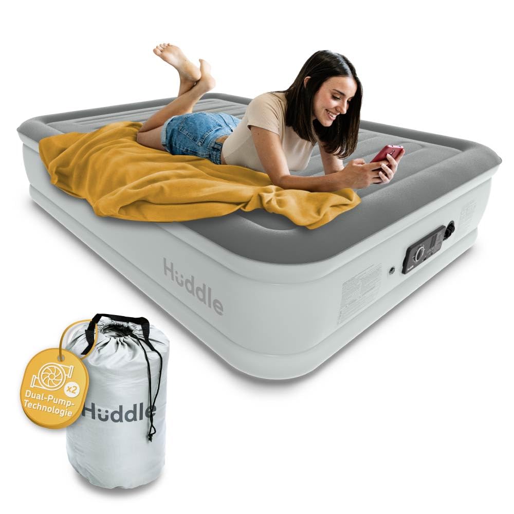 Huddle Aufblasbare Matratze - Luxuriöses selbst aufblasendes Luftbett mit revolutionärer Pumpe - Luftmatratze mit praktischer Tasche