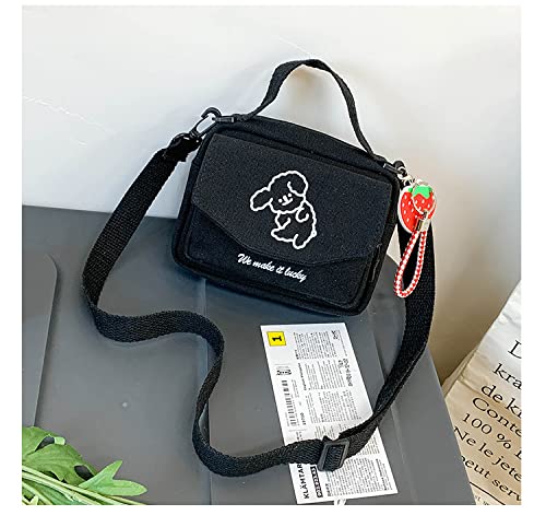 Ncduansan Kawaii Backpack Girl People Messenger Bag Mini Small Backpack Cute Korean Ins Puppy Pattern(Black) #TOP1