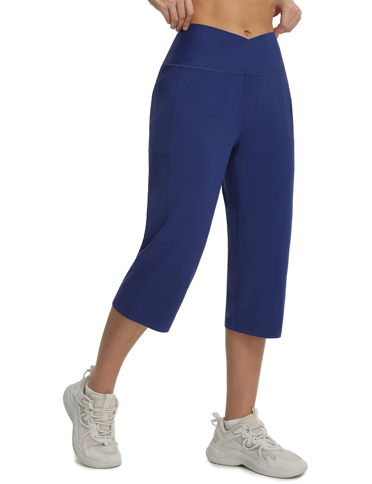 baleaf Damen Yogahose Caprihose mit Taschen Sommer Hohe Taille Weite Bein Straighthose Lounge Jogginghose