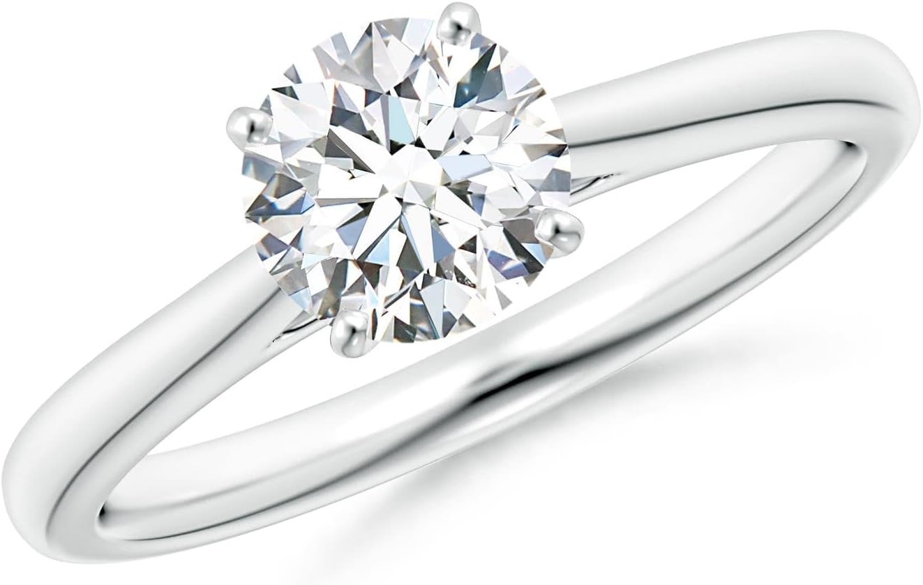 IGI Certified 1.0 Carat Lab-Grown Round Diamond Tapered Cathedral Solitaire Engagement Ring in Silver/14k Gold