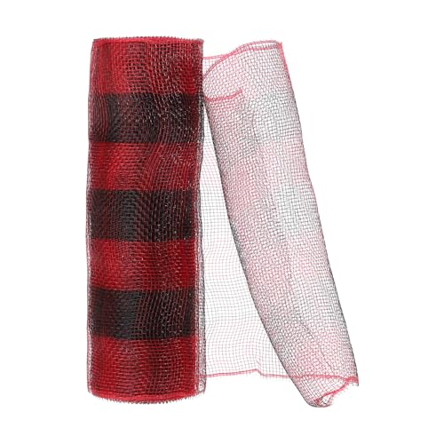 PATIKIL 1pcs Deco-Mesh, 10 Inch x 10 Yard Deco-Mesh Ribbon Roll Foil Metallic for Christmas Tree Wreaths Decoration,Red Black