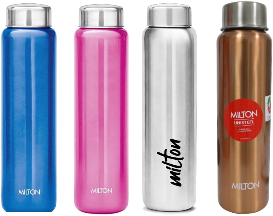 Milton 950ml (1 Litre) Stainless Steel Water Bottle – Single Walled, Leakproof, Easy-Grip, Easy to Carry Bottle for Gym, Home, Kitchen, Hiking & Travel – Aqua 1000