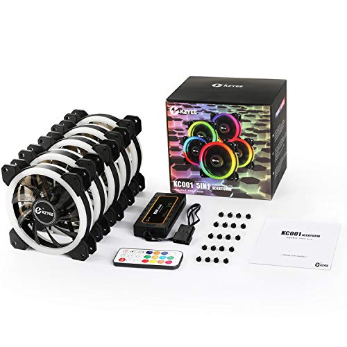 KZYEE 5-Pack Wireless 120mm RGB LED Fan, Dual Light Loop Quite Edition High Airflow Adjustable Color LED Case Fans with Remote Control for Gaming PC Cases - Thumbnail 3