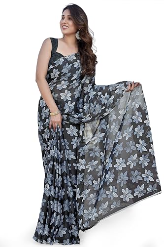 Image of MIRCHI FASHION Saree for Woman Chiffon Floral Printed | Lightweight Daily Wear Comfortable Women's Sari with Unstitched Blouse Piece (Available in 15 Designs)