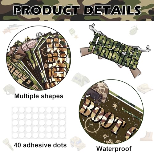 Image of Hooqict 20 Pieces Army Party Sign Camouflage Military Birthday Party Decorations Directional Signs for Boys Men Camo Army Retirement Decorations Welcome to Boot Camp Party Supplies