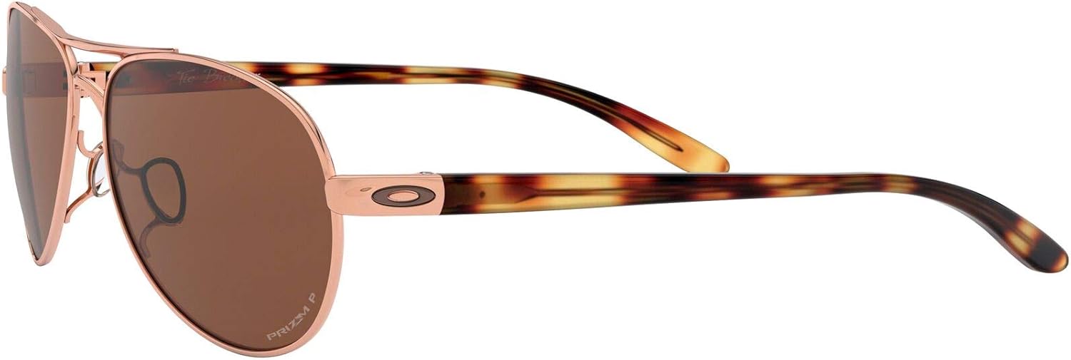 Oakley Women's Oo4108 Tie Breaker Pilot Sunglasses Rose Gold/Prizm Tungsten Polarized 56 Millimeters